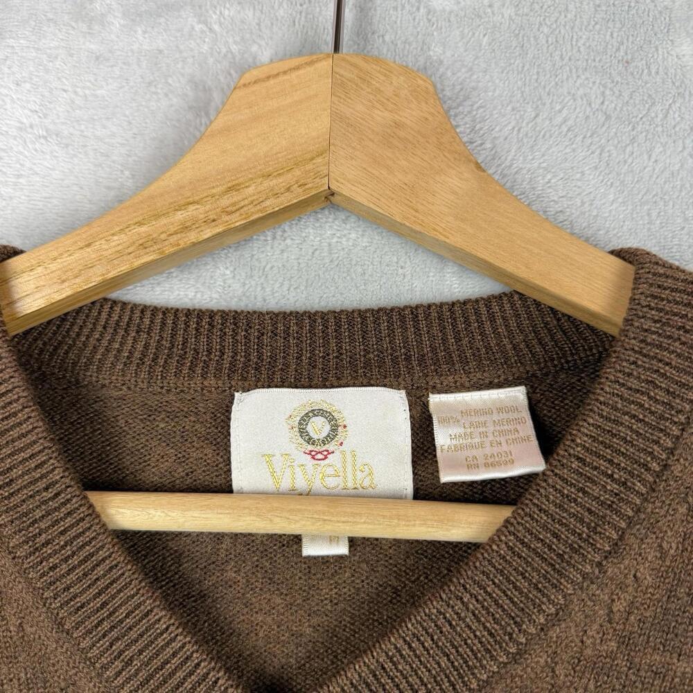 Viyella 100% Merino Wool V-Neck Sweater Brown Classic Knit Mens M Heritage VTG - Picture 3 of 9